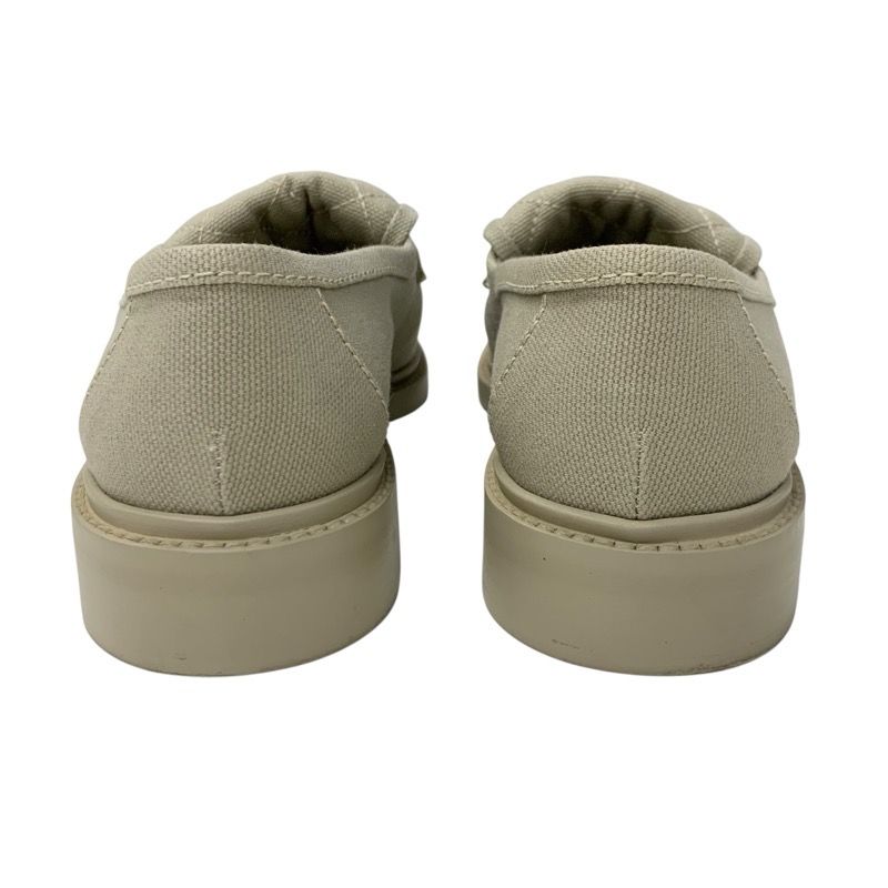 Chanel Loafers Leather Shoes Fabric Beige Here Mark Turn Lock Flat Shoes