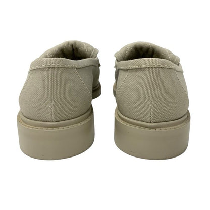 Chanel Loafers Leather Shoes Fabric Beige Here Mark Turn Lock Flat Shoes