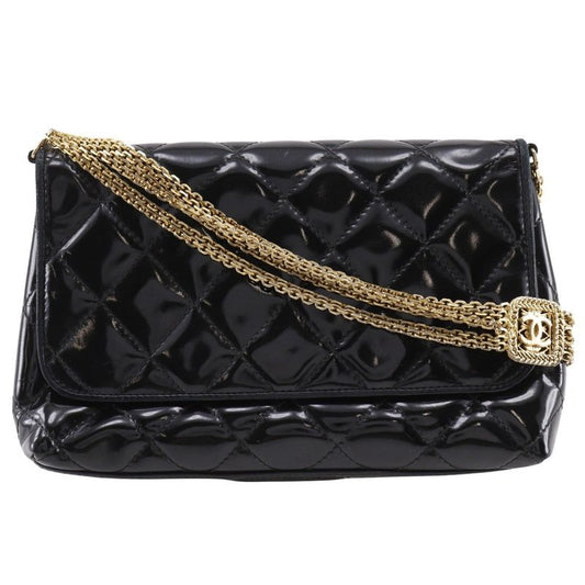 Chanel Chain Shoulder Matelasse Chain With Coco Mark Enamel Black Ladies