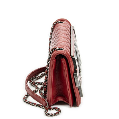 Chanel Studded Horizontal Boy Brick Flap Red Matelasse Lambskin Leather A