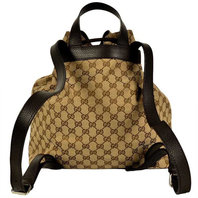 Gucci Backpack GG Canvas Leather Beige Silver Hardware Drawstring Shape