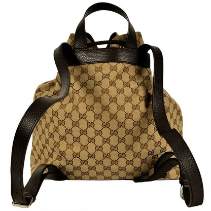 Gucci Backpack GG Canvas Leather Beige Silver Hardware Drawstring Shape