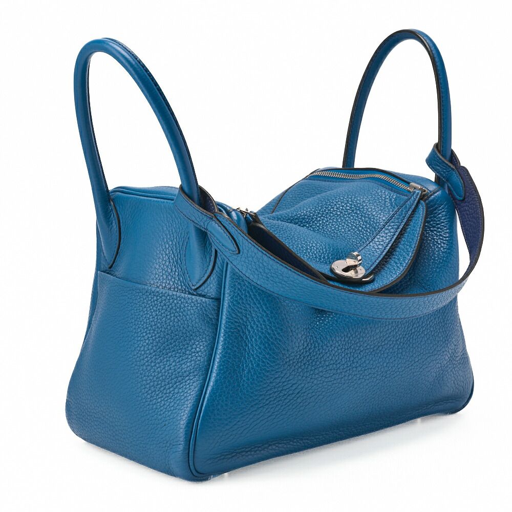 Hermes Lindy 30 2-way Shoulder Bag Taurillon Clemence Blue Baon And Blue Paon