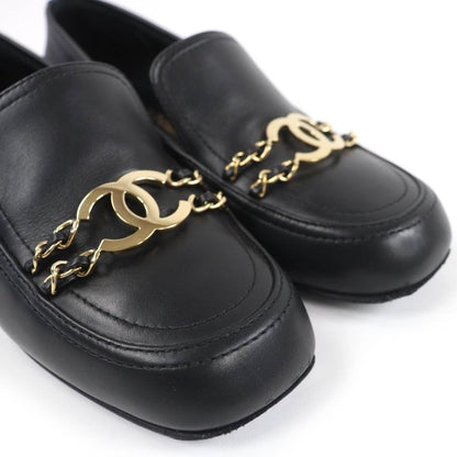 CHANEL G31974 Leather Loafer With Coco Mark Chain Black Gold Hardware 36.5 Made