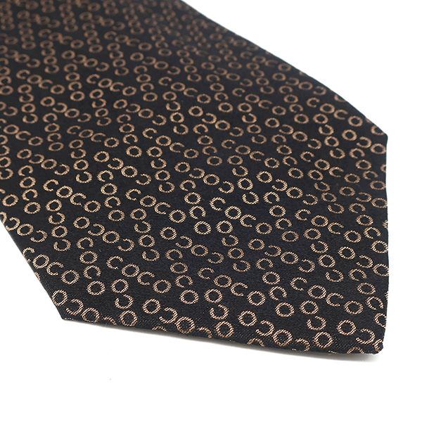 Chanel Necktie Co Pattern 9.5cm (3.74in) Silk Black and Gold Black Alphabet