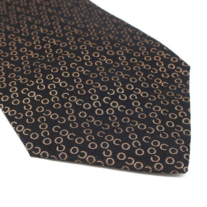 Chanel Necktie Co Pattern 9.5cm (3.74in) Silk Black and Gold Black Alphabet
