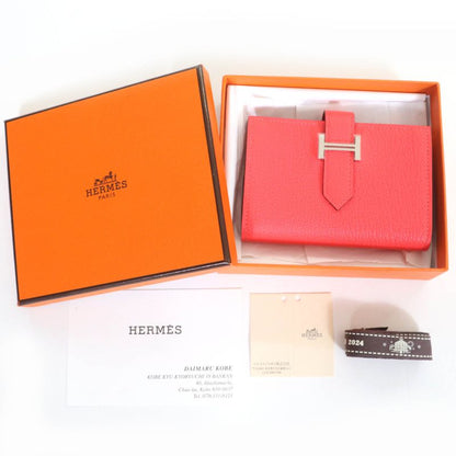 Hermes Bearn Mini Chevre Rose Texas Silver Hardware Mini Wallet Fold Wallet
