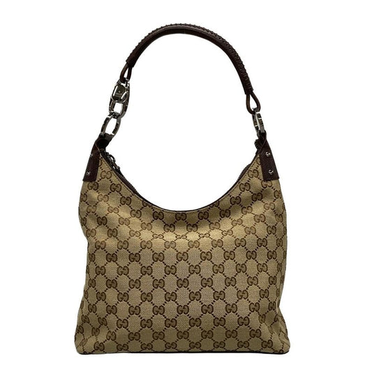 Gucci Shoulder Bag GG Pattern 115003 Beige And Dark Brown Leather
