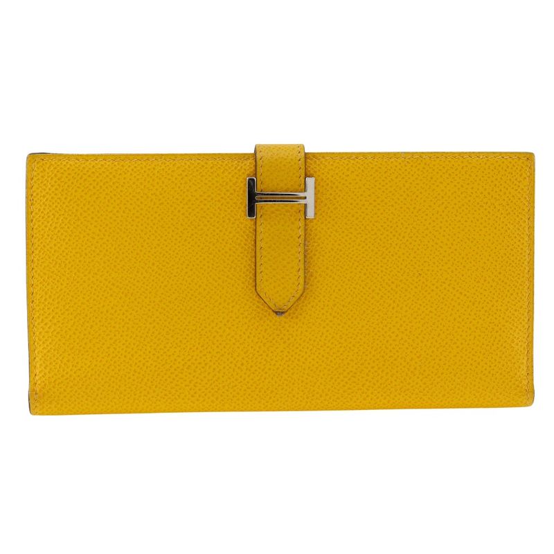 Hermes Bearn Vaux Epson Yellow □J Unisex Long Wallet