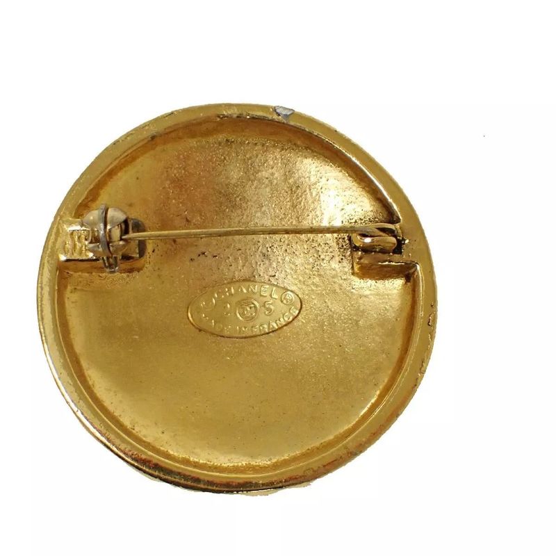 Chanel Vintage Brooch CC Mark Gold Round Shape 85bs129