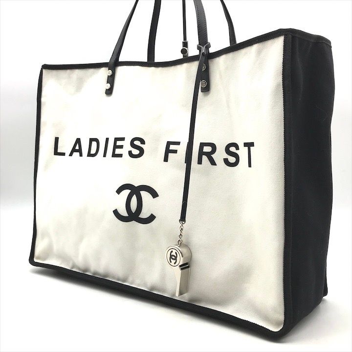 Chanel CC Logo First Canvas Tote White with Whistle