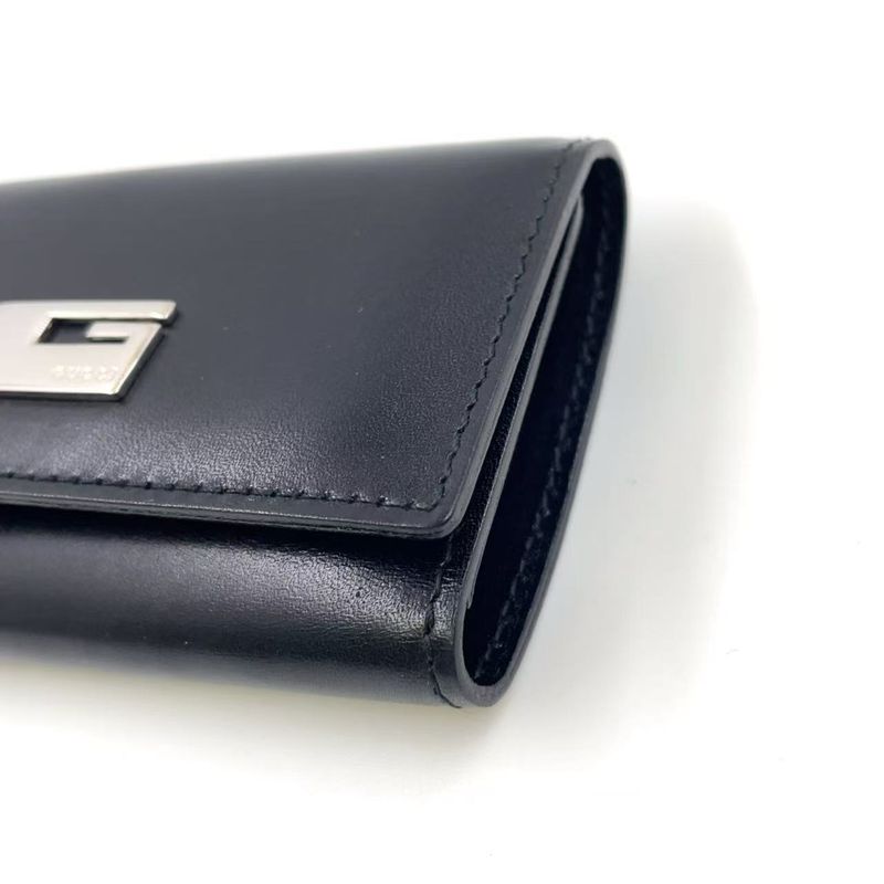 Gucci G Logo Leather Black Key Case Silver 0330416