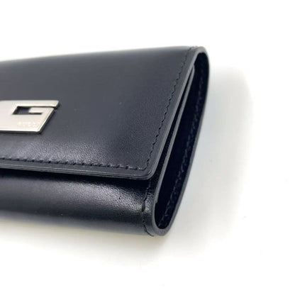 Gucci G Logo Leather Black Key Case Silver 0330416