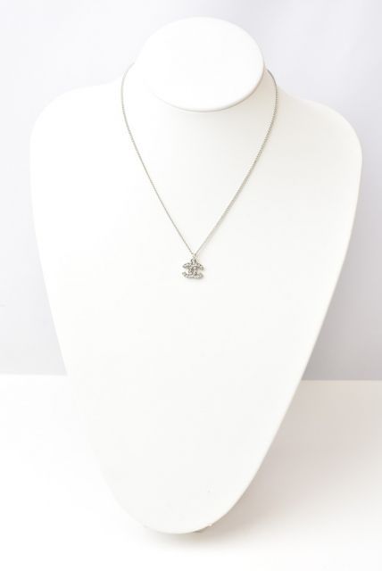 Chanel Necklace Pendant Chanel Coco Mark CC Rhinestone Silver White