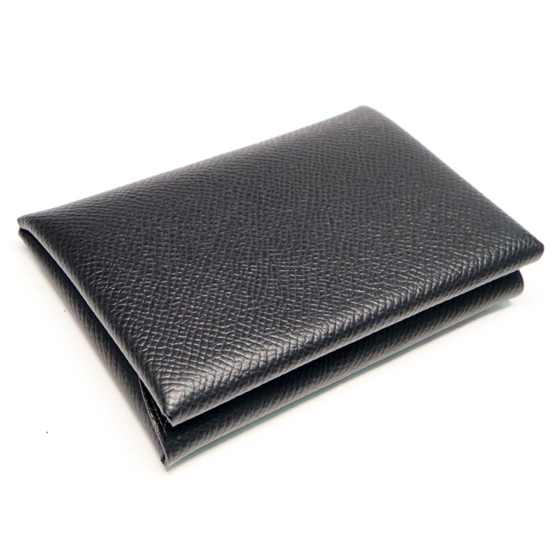 Hermes Calvidio Vo-epson Black B Engraved Coin Case Card Case Men's