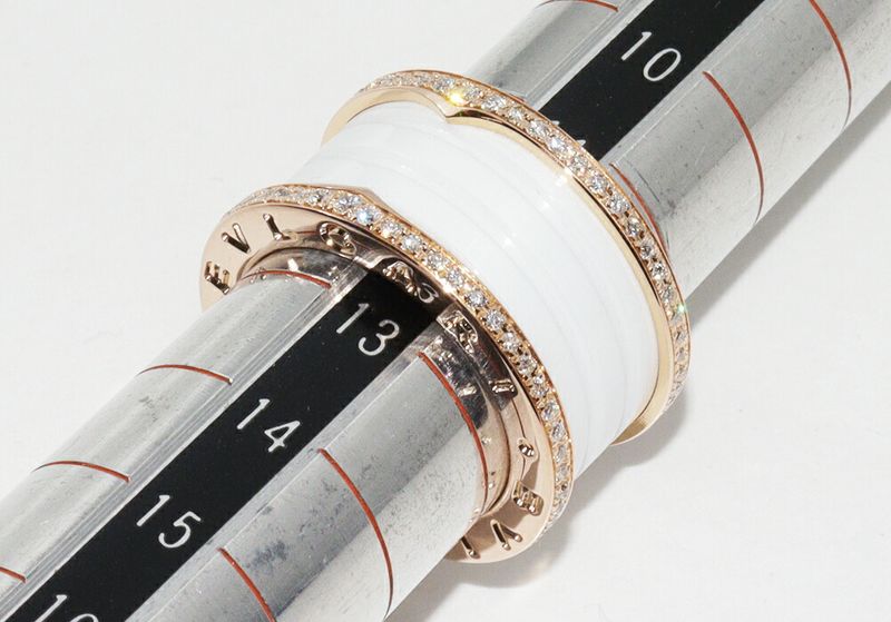 Bulgari Ring 18K Pink Gold White Ceramic Full Edge Pave Diamond Bzero1 Ring