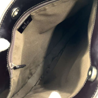 Gucci GG Canvas Leather X Canvas Gray Brown Shoulder Bag Silver 001 3166