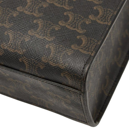 Celine Triomphe Vertical Cabas Small Tote Shoulder Bag 2WAY Brown PVC Leather