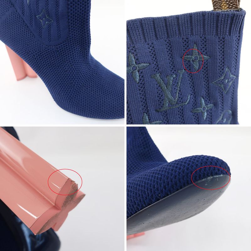 Louis Vuitton Knit Boots Ankle Boots Sock Boots Navy X Pink Notation