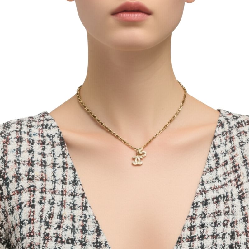 Chanel No5 Coco Mark Necklace Metal Gold Faux Pearl Ladies