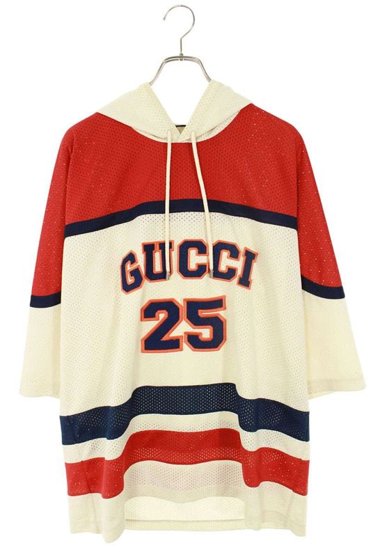 Gucci 741497 Xjffk Logo Patch Mesh Seventh Length Hoodie Men's L