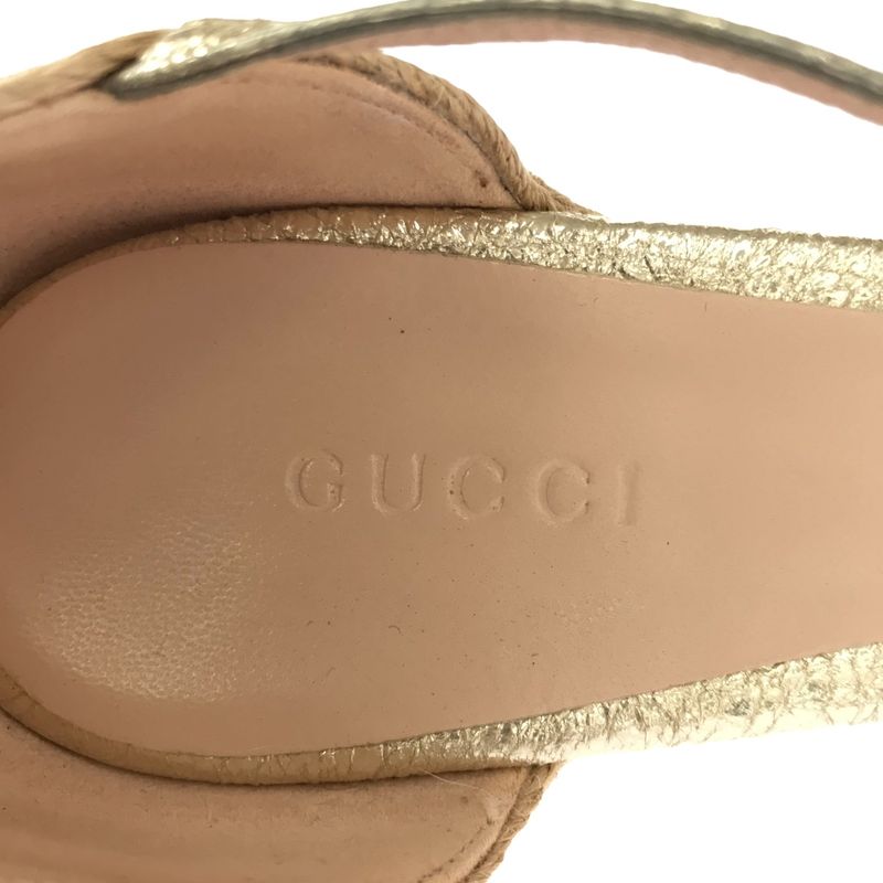 Gucci Wedge Sole Horsebit Sandals 414965 Gold 36 1 2