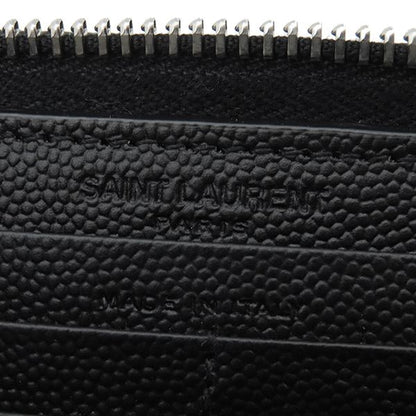 Saint Laurent Long Wallet Round Zipper Long Wallet Grain Leather Black Silver