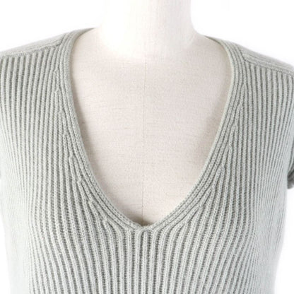 Hermes Cashmere Blend V-neck French Sleeve Ribbed Knit Tunic Dress Gray 36 Made