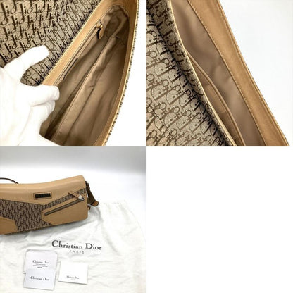 Dior Street Chic Shoulder Bag Leather Beige Silver Hardware Women's