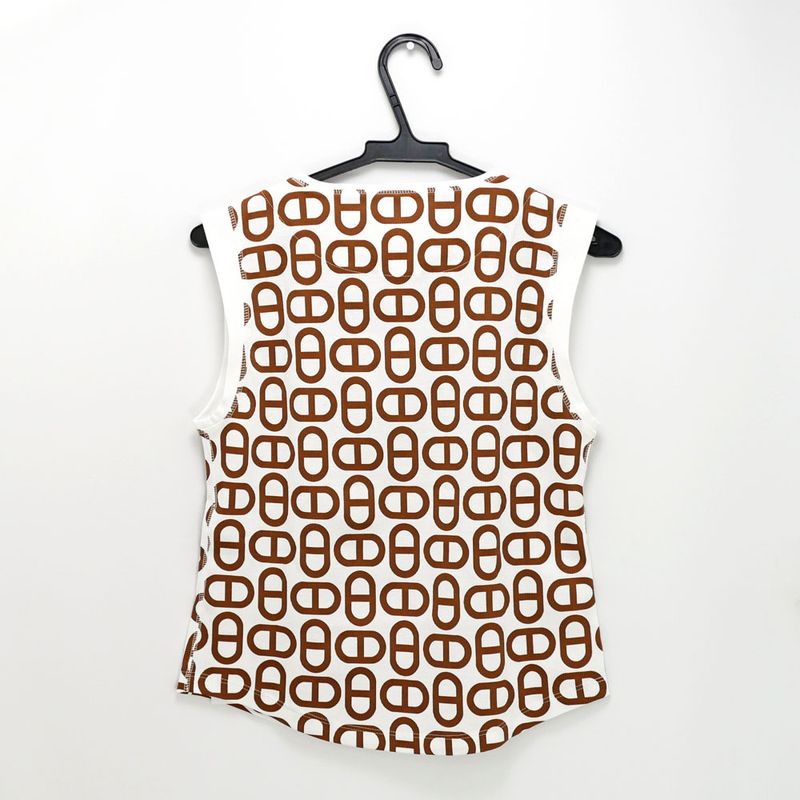 Hermes Sleeveless T-shirt Cher D'ancre White Brown Size 38 Ladies'