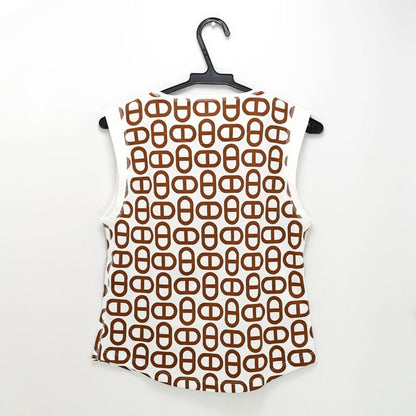 Hermes Sleeveless T-shirt Cher D'ancre White Brown Size 38 Ladies'