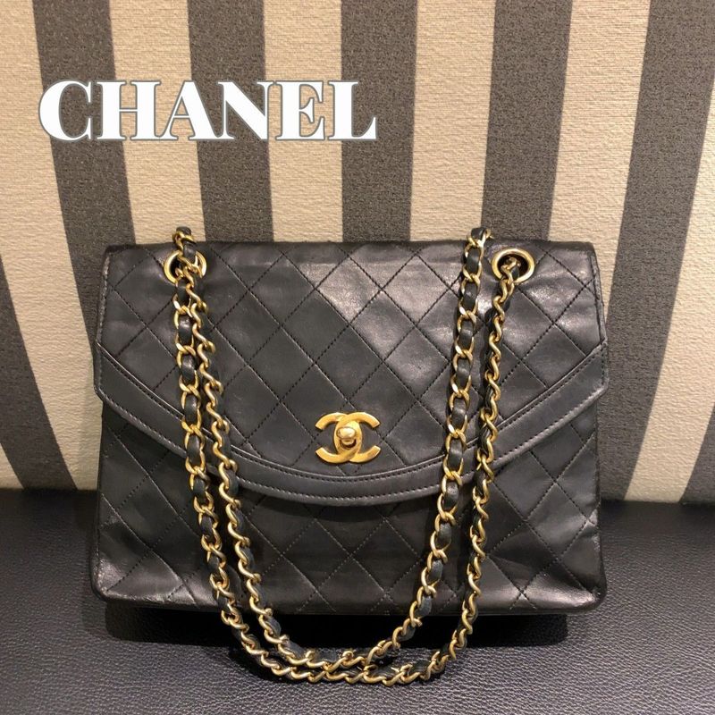 ◎ Authentic Chanel Half Moon Matelasse Chain Shoulder Bag Black Coco Mark