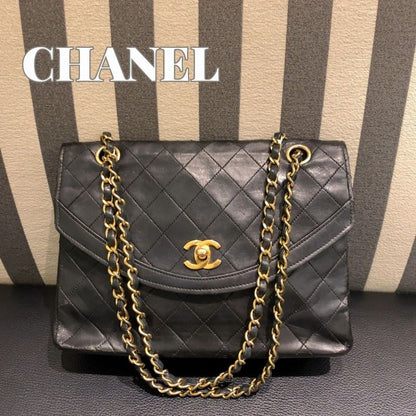 ◎ Authentic Chanel Half Moon Matelasse Chain Shoulder Bag Black Coco Mark