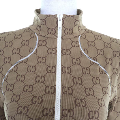 Gucci 23SS 715524 GG Pattern Half Zip Cropped Jersey Top Beige Brown M Made In