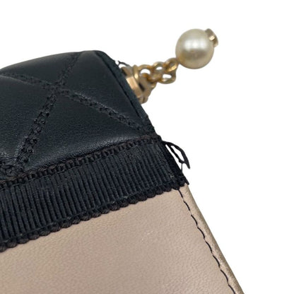 Em0840 Chanel Women's Long Wallet Pearl Zippy Wallet Black Beige