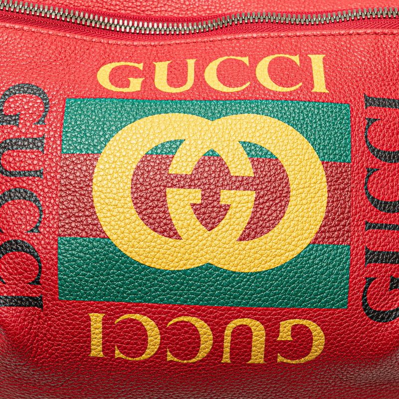 Gucci Logo Print Sherry Line Waist Bag Body Bag 530412 Red Leather Ladies Gucci