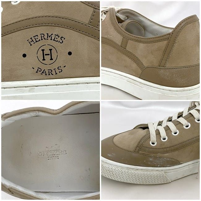 Hermes Sneakers Beige White Excellent Condition 27.5cm (10.83in) Suede