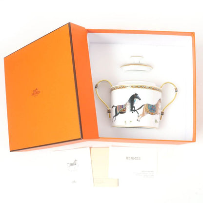 Hermes Chevaldrian Pottery Horse Horse Motif Sugar Pot White Gold With Box Made