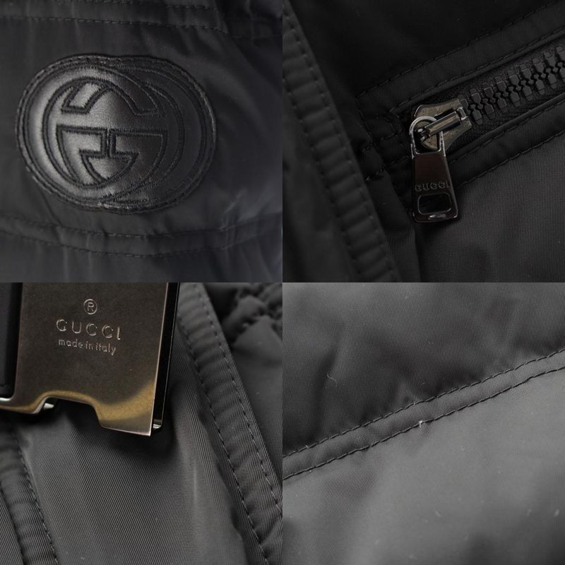 Gucci Beaver Fur Ggleather Patch Belted Down Coat Outerwear 319495 Black 36