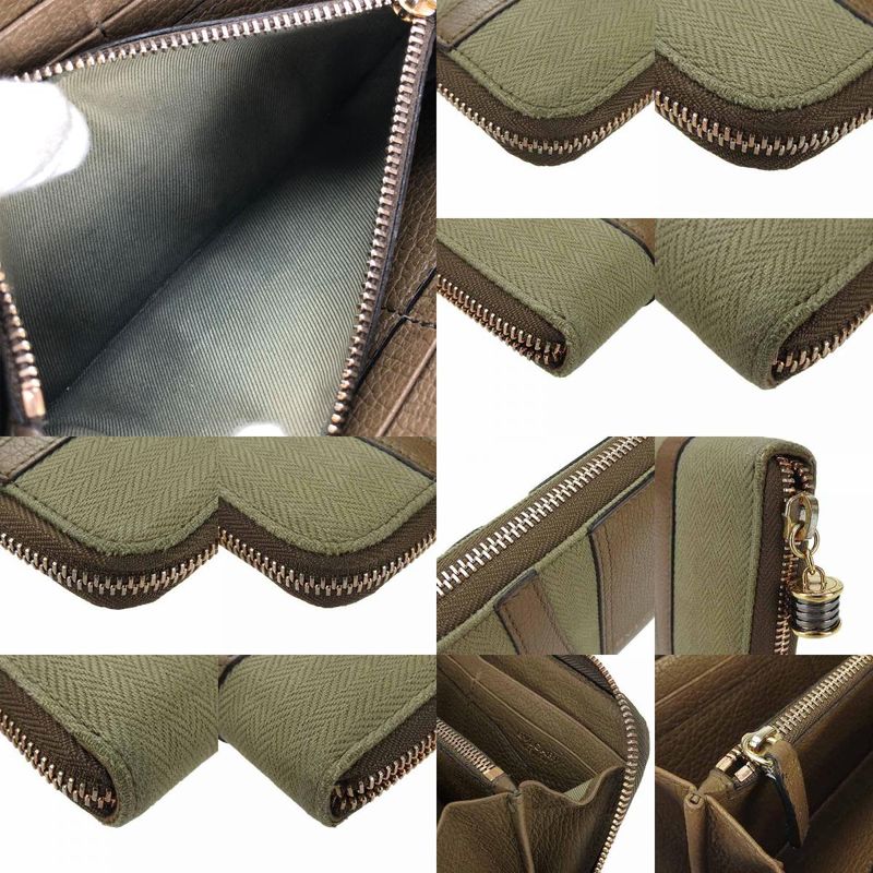 Bulgari Long Wallet B-zero1 Canvas Leather Brown Khaki B-zero1 Round Zipper