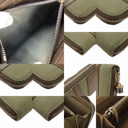 Bulgari Long Wallet B-zero1 Canvas Leather Brown Khaki B-zero1 Round Zipper
