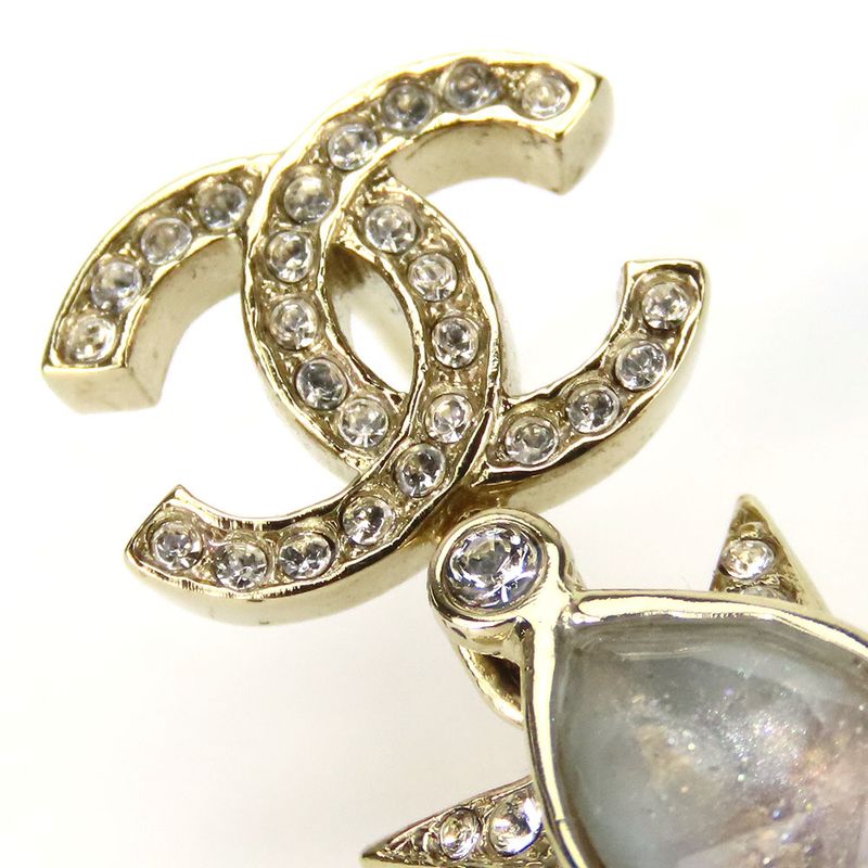 Chanel Earrings Coco Mark Metal Rhinestone Gold Plated Star Accessories Ladies