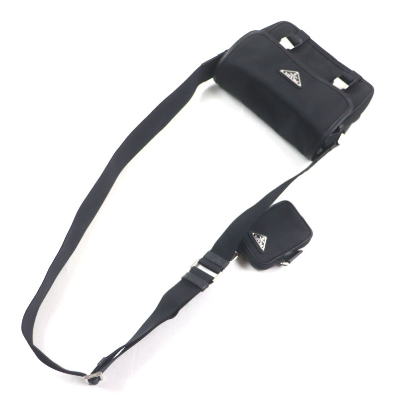 Prada 2vd034 Triangle Logo Triangle Plate With Pouch Nylon Tessuto Saffiano