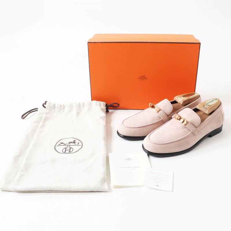 Unused 21aw Hermes Destin Women's Kelly Buckle Suede Leather Moccasins/loafers