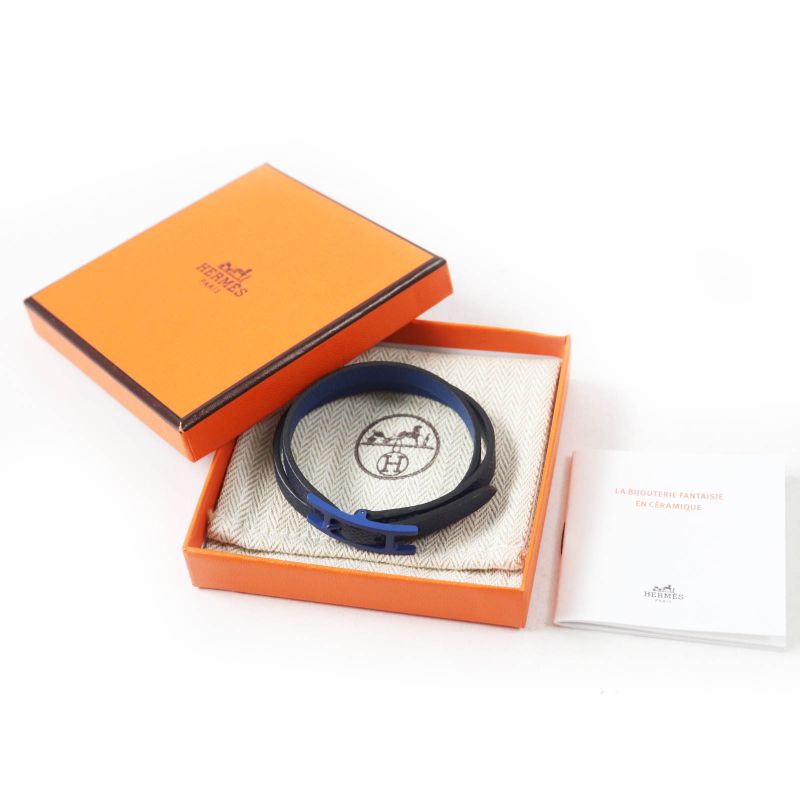 Hermes Be Api Dubretour Blue Hardware Bracelet Leather Navy T4 With Box And