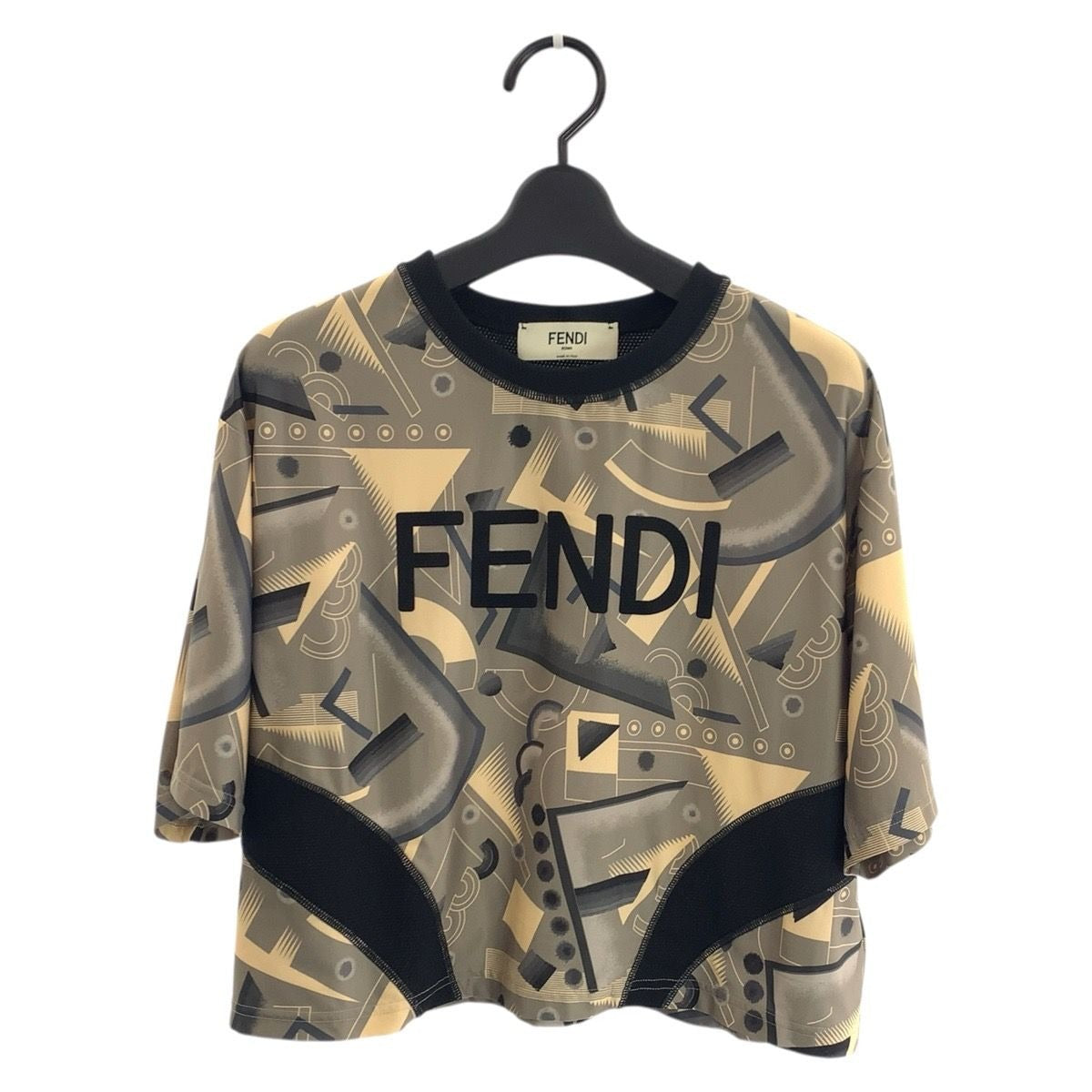 Fendi Sportswear S Khaki Black Polyester Short Sleeve T-Shirt