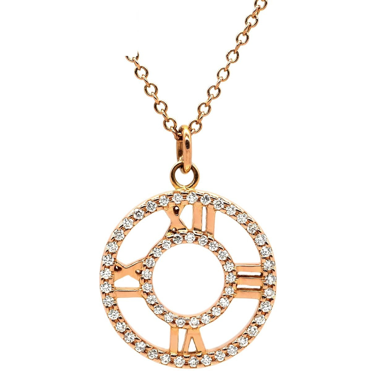 Tiffany & Co Necklace Atlas Open Medallion Diamond Rose Gold T& 18k Pink 18k