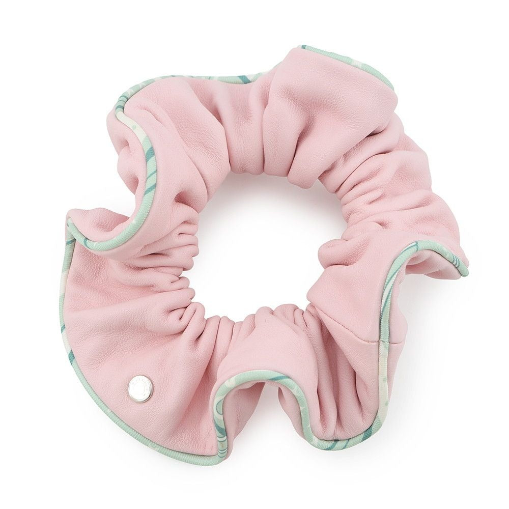 Hermes Scrunchie Claudia Rose Sakura Silver Lambskin Silk Hair