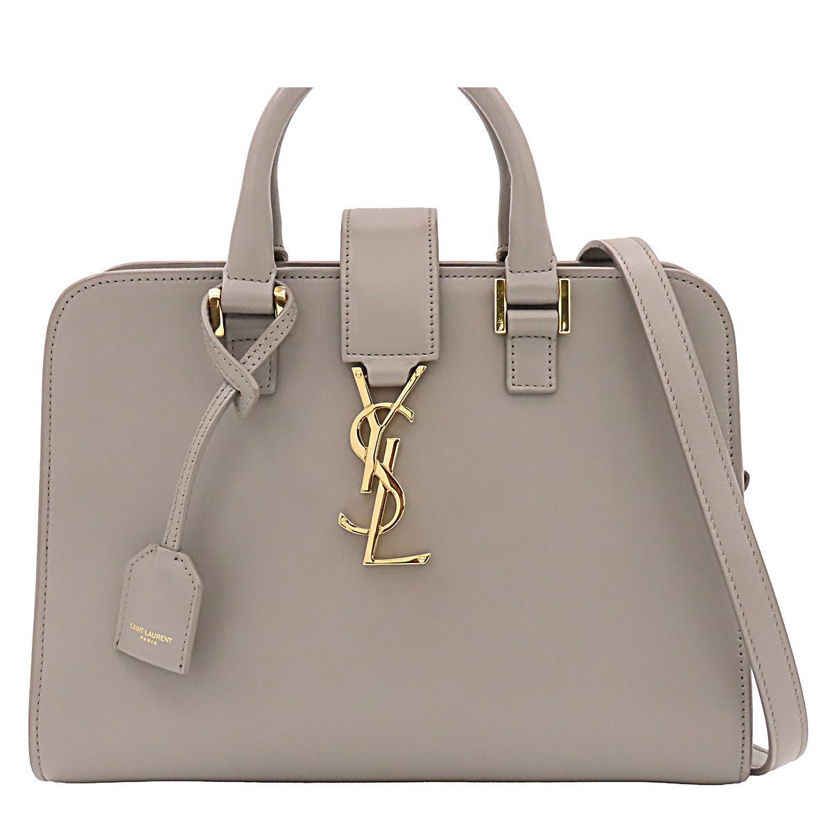 Saint Laurent Baby Cabas 2-Way YSL Logo Shoulder Bag Gray Leather