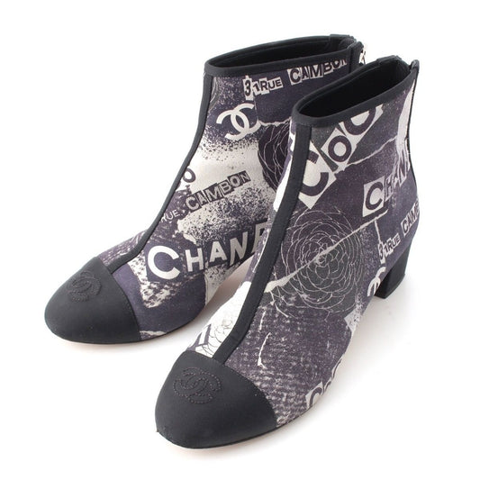 Chanel Camellia Cap Lambskin Grosgrain Logo Print CC Embroidery Boot Gray Black